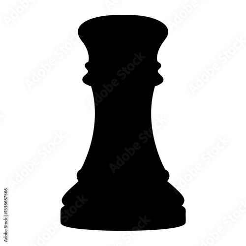 Black silhouette of a rook chess piece against a white background