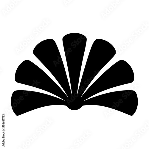 Stylized black fan shape with curved sections radiating from central point