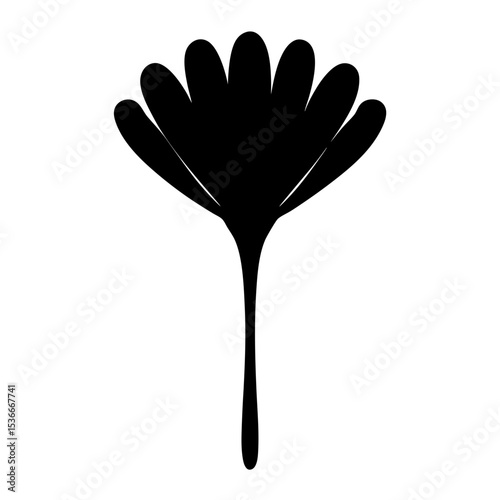 Stylized Black Silhouette of a Flower Head with Petals and Stem