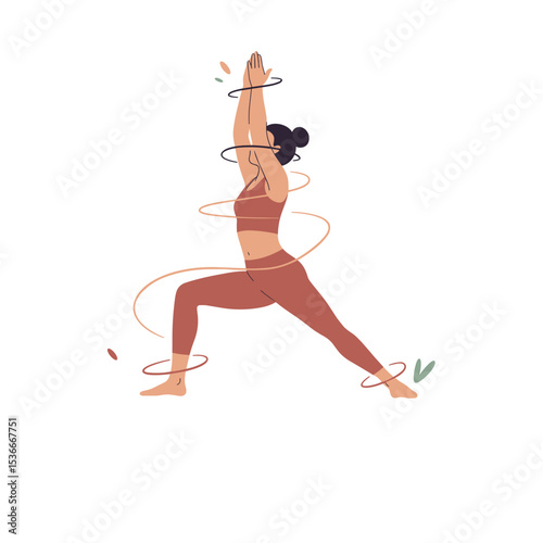 Woman practicing Vinyasa flow yoga pose with energy swirl effect  