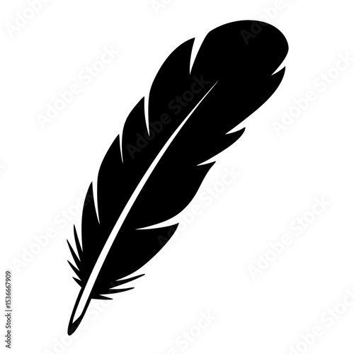 Elegant black feather illustration on a white background, simple and artistic