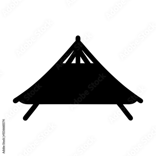 Minimalistic black silhouette of a traditional tent or yurt structure