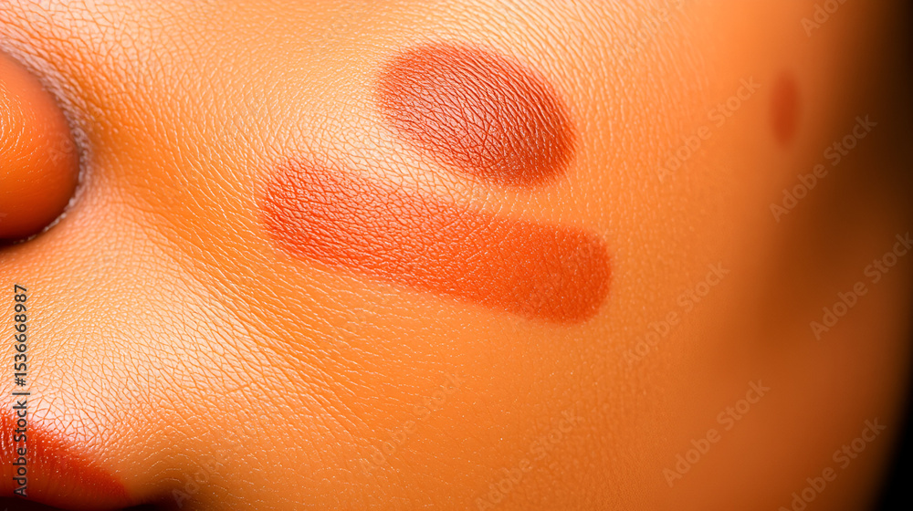Fototapeta premium Close-up of hyperpigmentation with dark spots and uneven skin tone on cheek. Visible contrast between affected areas and natural skin color. Detailed texture showing melanin clusters