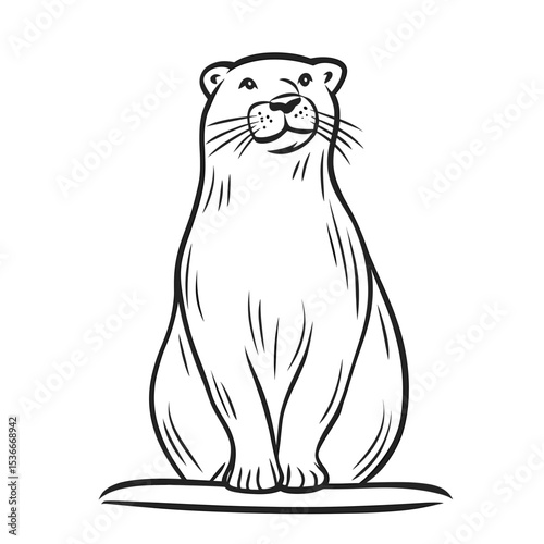 Otter illustration sitting calmly with a smiling expression  