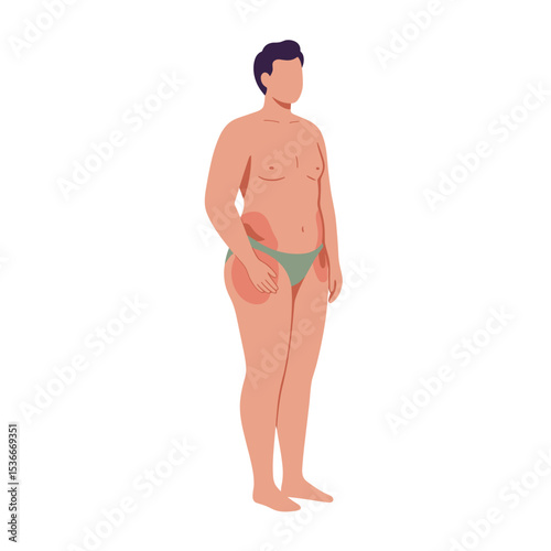 Male figure showing body fat distribution in standing pose  