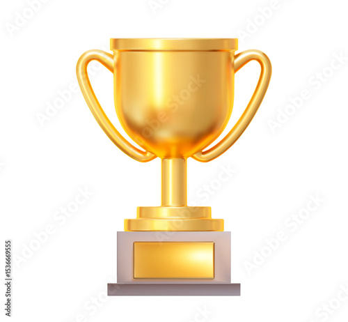 3d realistic golden trophy cup. Stock vector illustration on isolated background.	
