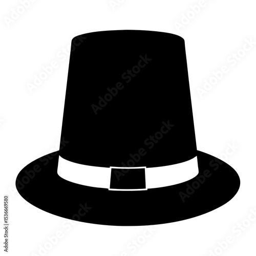 Monochromatic Illustration of a Pilgrim Hat with a White Belt Buckle