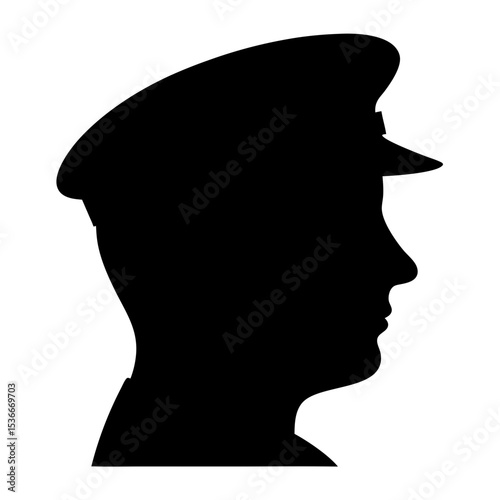 Silhouette of a man wearing a uniform hat, a vintage profession depiction