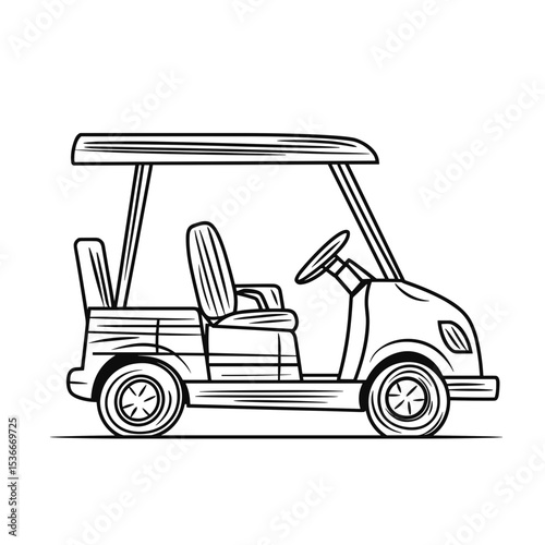 Golf cart vehicle illustration in a simple line drawing style  