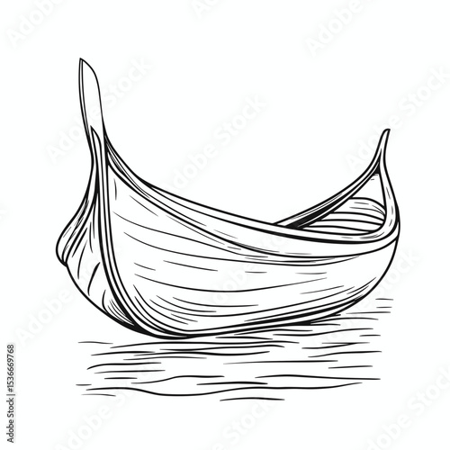Classic hand-drawn gondola boat sketch on water surface  