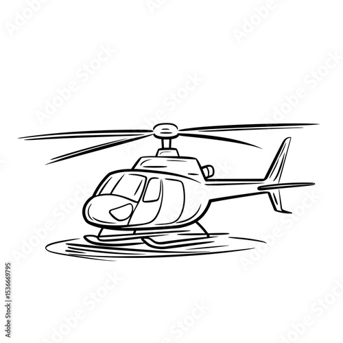 Simple line drawing of a helicopter in flight  