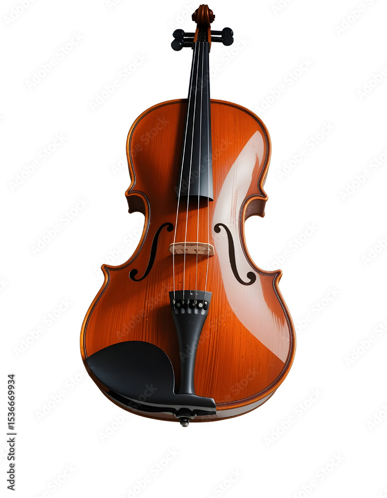 Fototapeta premium Modern Glossy Acoustic Violin – Cut Out PNG on White Background