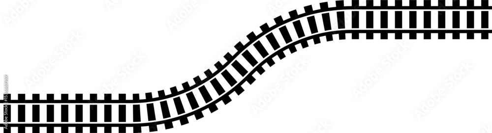 Fototapeta premium Railway train track vector route. Rail line, subway map, and railroad elements for game UI and graphic design icon set easy to edit. Rail pattern round circular curve railroad path icon
