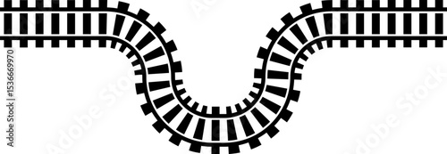 Railway train track vector route. Rail line, subway map, and railroad elements for game UI and graphic design icon set easy to edit. Rail pattern round circular curve railroad path icon