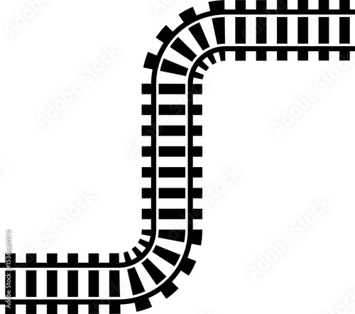 Railway train track vector route. Rail line, subway map, and railroad elements for game UI and graphic design icon set easy to edit. Rail pattern round circular curve railroad path icon