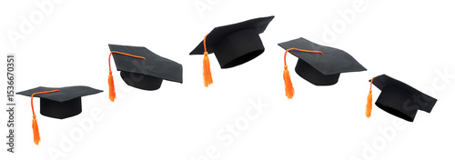 Quadro su tela Graduation caps floating in the air on transparent background png