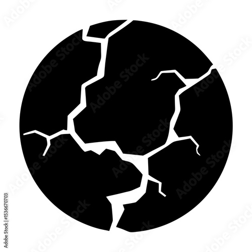 Cracked sphere with black background and sharp white fissure lines