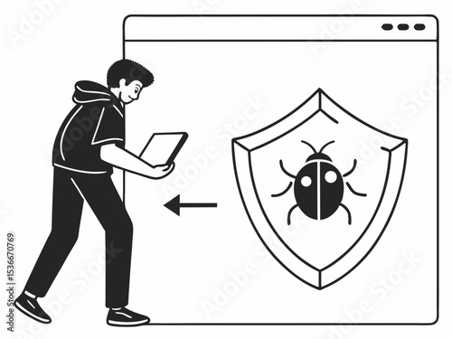 Professional Silhouette Or Line Icon Of A Code Window Curly B Illustration
