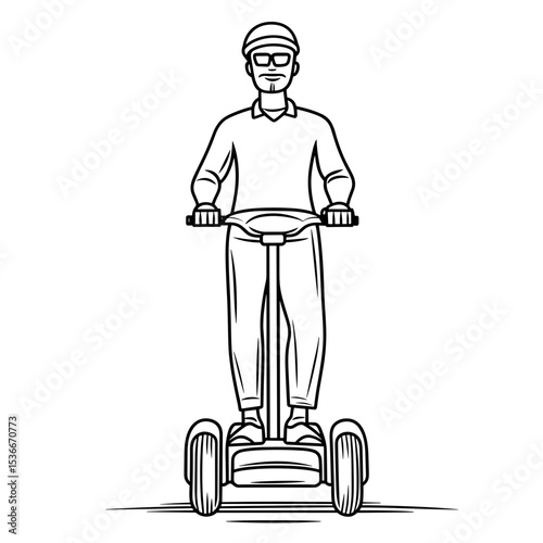Man riding Segway with casual attire in a minimalistic style  