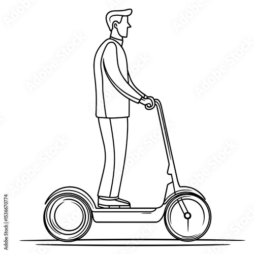 Man standing on a Segway scooter in a minimal line art style  