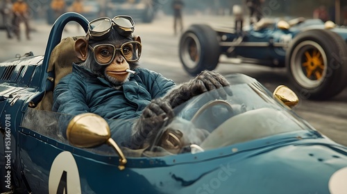 Cool Chimpanzee Racer A stylish monkey driving a vintage racing car