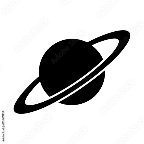 Simple Black and White Illustration of a Ringed Planet Isolated on White