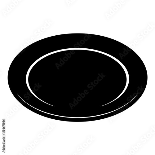 Minimalist representation of a black plate with an offset inner border circle