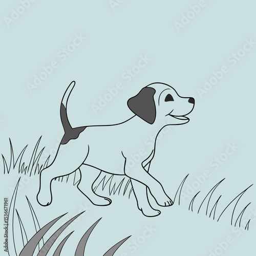Playful puppy running through grassy field