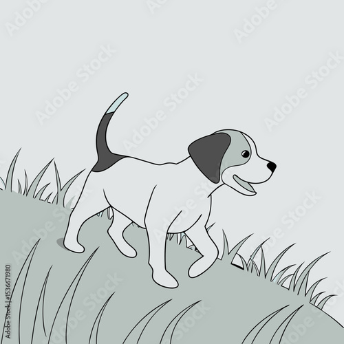 Playful puppy running through grassy field