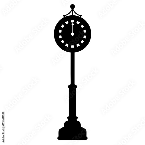 Silhouette of a classic street clock showing the time at twelve o'clock