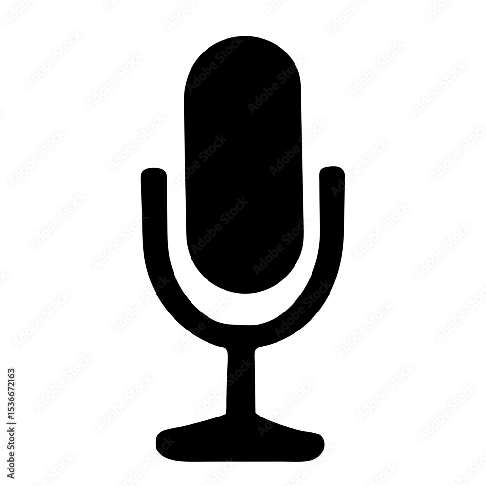 A simple black microphone silhouette on white background for recording purposes A simple black microphone silhouette on white background for recording purposes