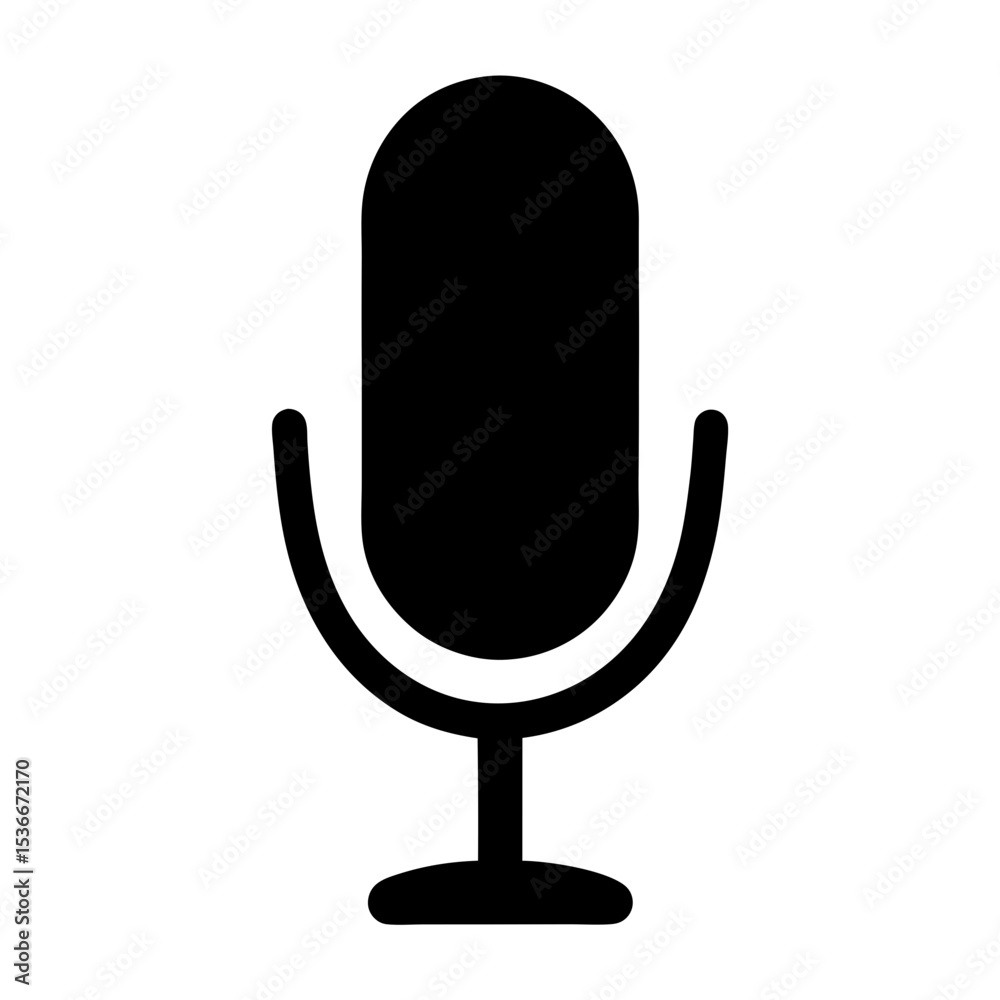 Classic retro microphone illustration in black silhouette for podcasting and audio recording Classic retro microphone illustration in black silhouette for podcasting and audio recording