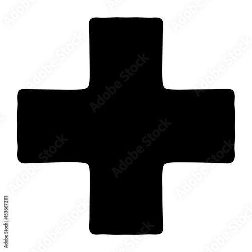 Solid black plus sign with rounded corners on a white background