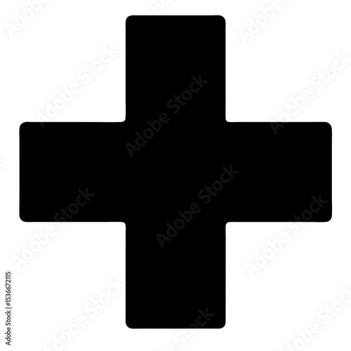 Geometric Black Plus Sign Illustration on White Background with Rounded Corners