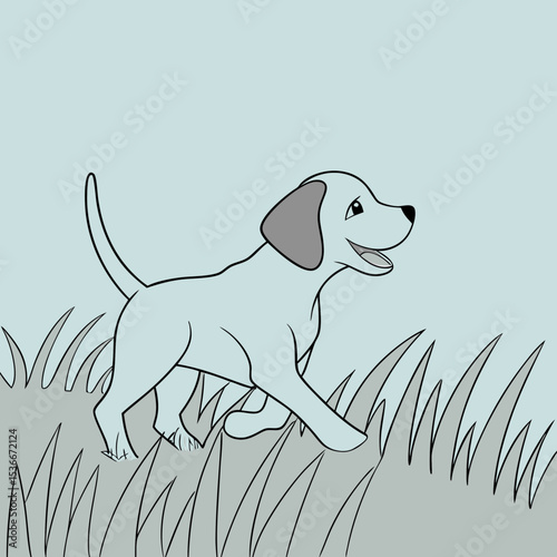 Playful puppy running through grassy field