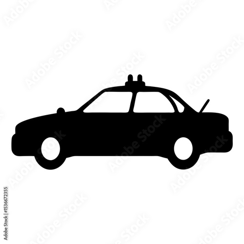 Silhouette image of a classic style police car with light bar