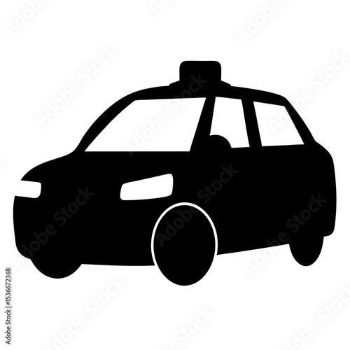 Silhouette illustration of taxi cab with roof light and wheels showing
