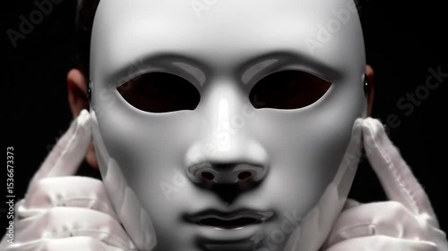 Person Wearing White Porcelain Mask Under Spotlight