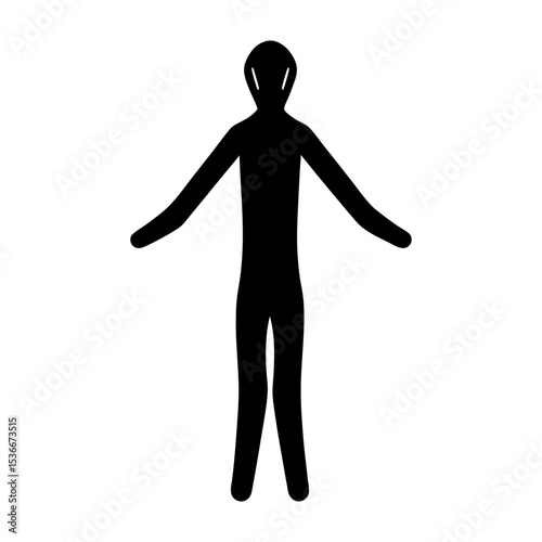 Stylized Black Silhouette Depiction of a Humanoid Figure with Arms Extended