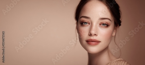 The elegant close-up portrait of a beautiful woman with natural makeup.