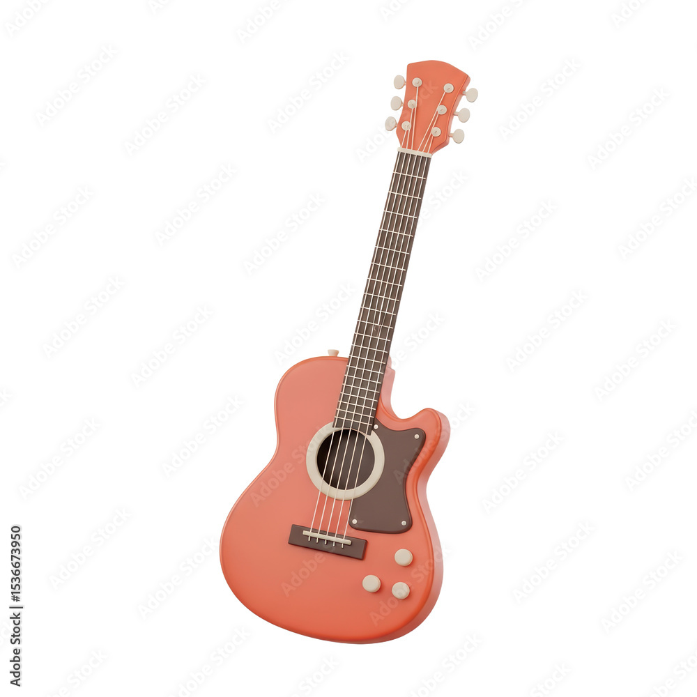 Fototapeta premium Pink Acoustic Guitar with Black Pickguard and White Tuning Pegs on White Background