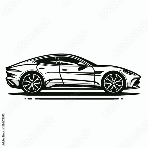 Sport car illustration in black and white style