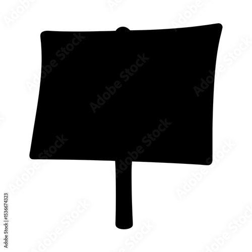Black placard or protest sign silhouetted against a plain white background