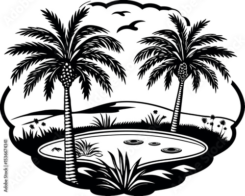 Desert Oasis Clip Art Design Concept