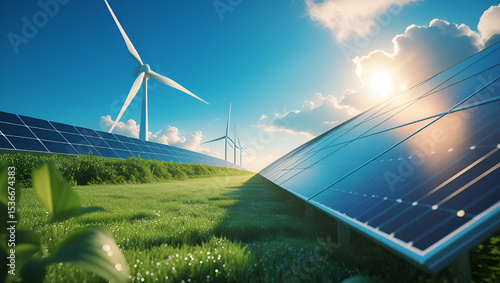 solar panels and wind turbine