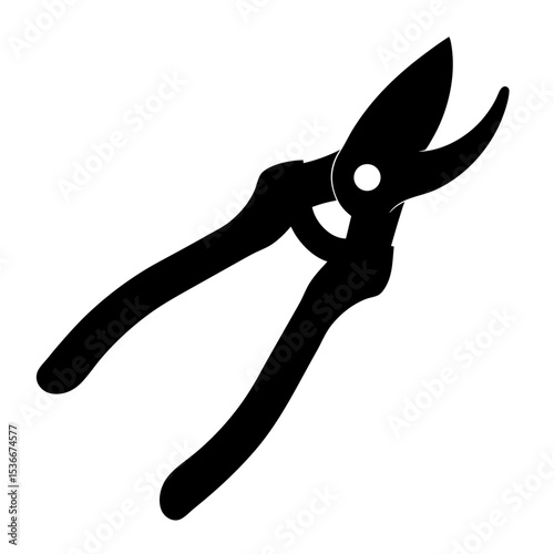 Silhouette of pruning shears, gardening tool used for cutting and trimming