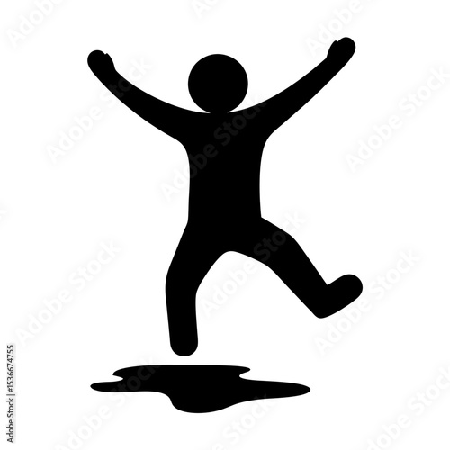 Simple black and white image of a person slipping on water