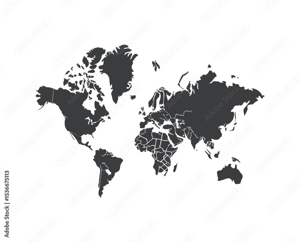 Obraz premium World map silhouette dark grey style