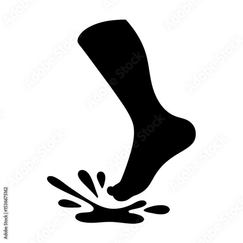 Monochrome depiction of a foot stepping into a puddle causing splash
