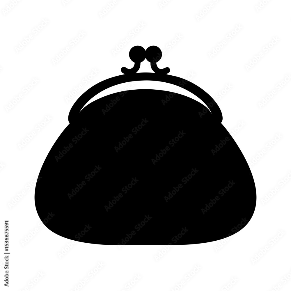 Obraz premium Isolated black silhouette of a clasp coin purse on white background